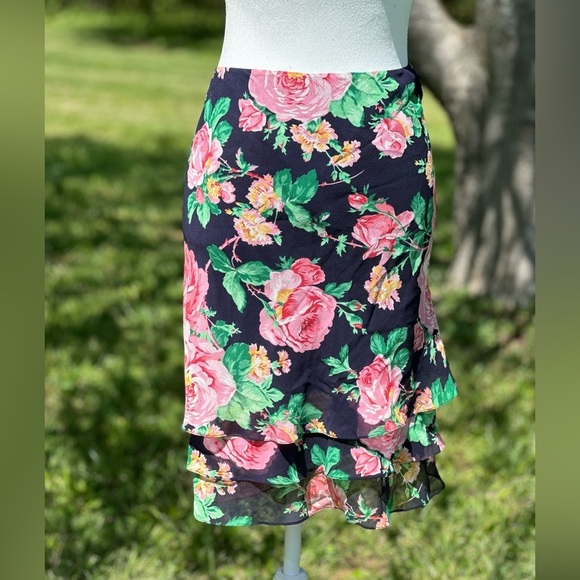 Lauren Ralph Lauren Women's Floral‎ Print 100% Silk Knee Length Skirt Size 10 - Picture 1 of 7